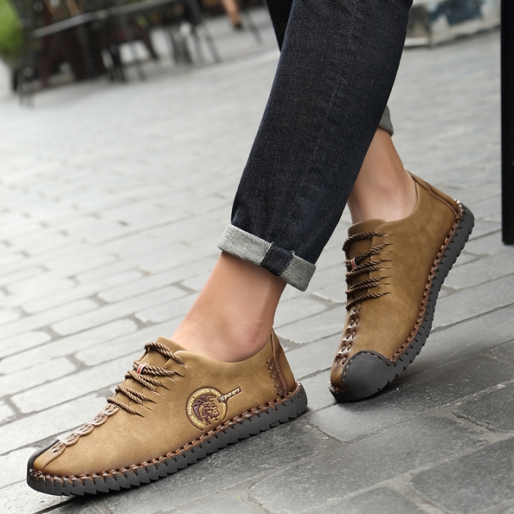 Men Leather Casual Loafers Driving Doug Shoes Dress Formal Business Oxford Lace-up Classic Leisure