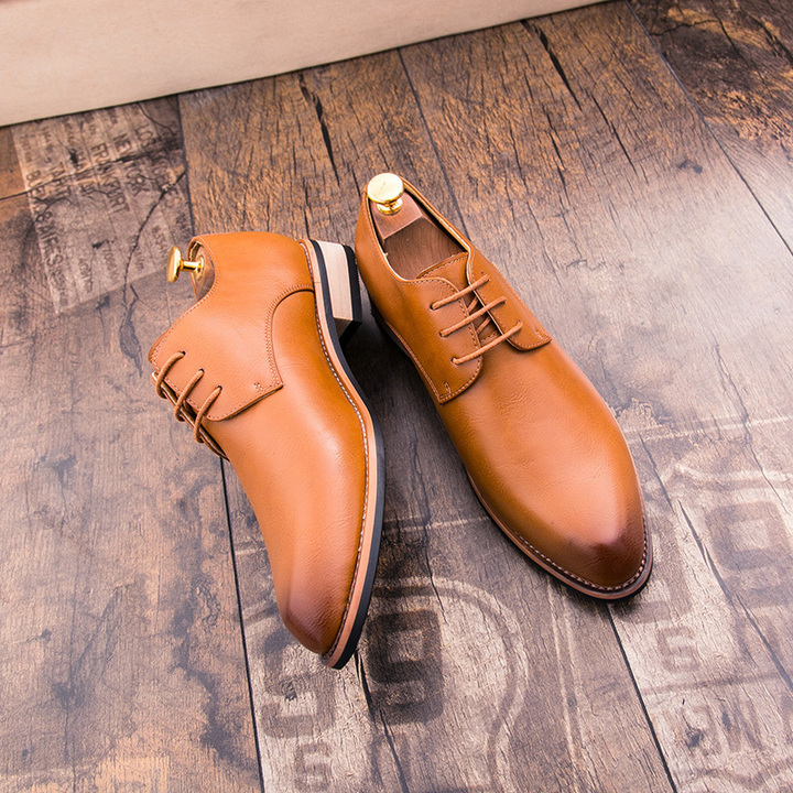 Lace-up Pointed Leather Business Shoes Men Soft Leisure Formal Office Oxford Casual Classic Flat