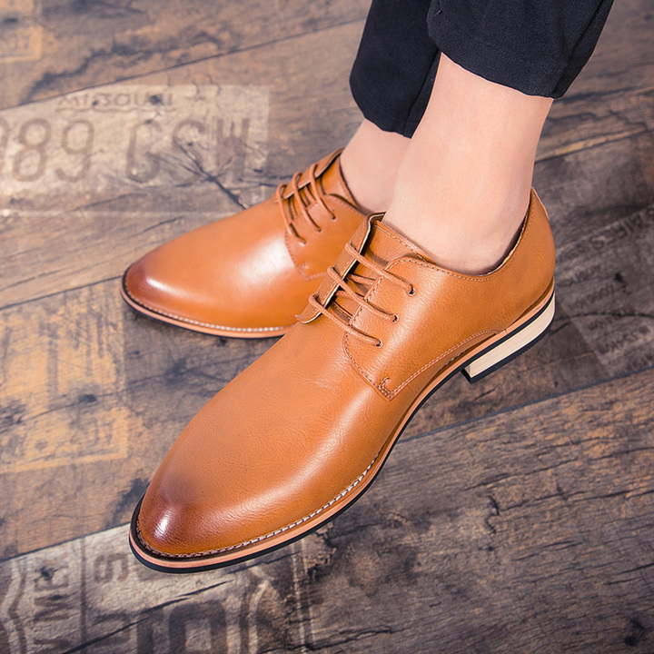 Lace-up Pointed Leather Business Shoes Men Soft Leisure Formal Office Oxford Casual Classic Flat