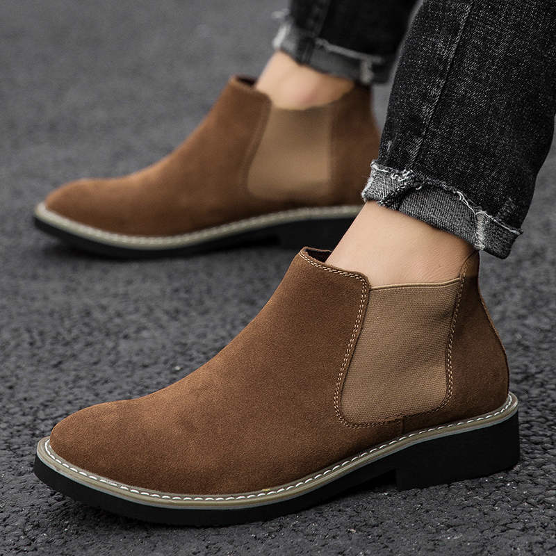 Fashion Men Chelsea Boots Pointed Leather Formal Business Shoes Slip-on Martin Ankle Boots Oxford