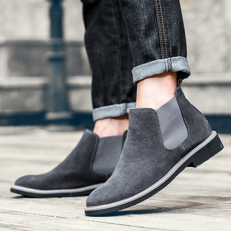 Fashion Men Chelsea Boots Pointed Leather Formal Business Shoes Slip-on Martin Ankle Boots Oxford