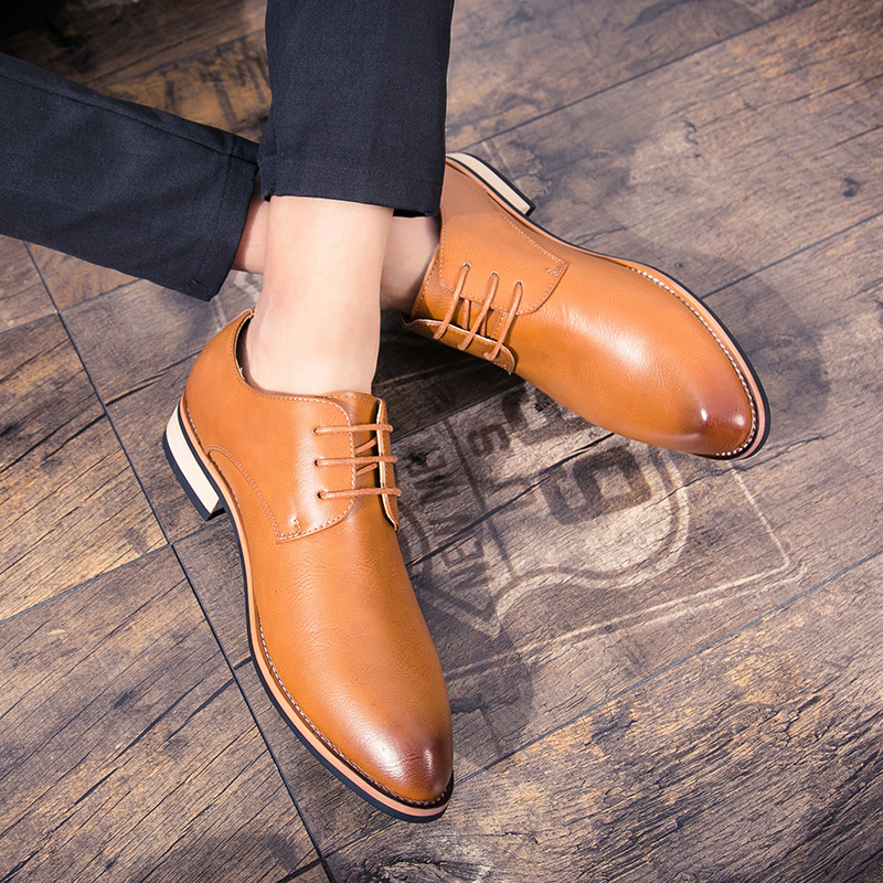 Lace-up Pointed Leather Business Shoes Men Soft Leisure Formal Office Oxford Casual Classic Flat