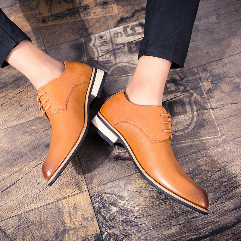 Lace-up Pointed Leather Business Shoes Men Soft Leisure Formal Office Oxford Casual Classic Flat
