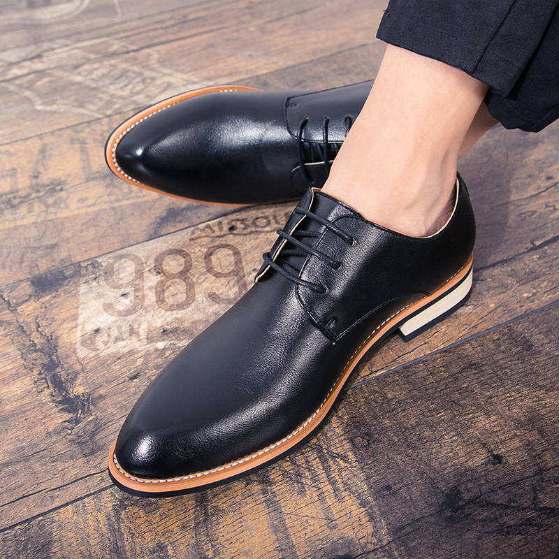 Lace-up Pointed Leather Business Shoes Men Soft Leisure Formal Office Oxford Casual Classic Flat