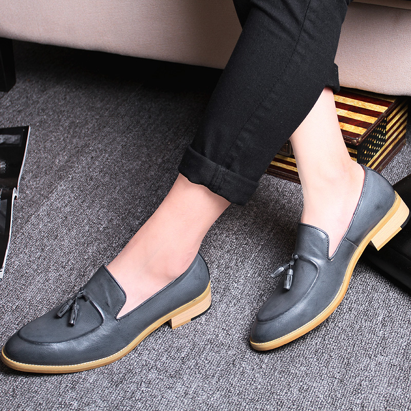 Fashion British Pointed Leather Business Shoes Men Soft Leisure Dress Formal Office Oxford Moccasins