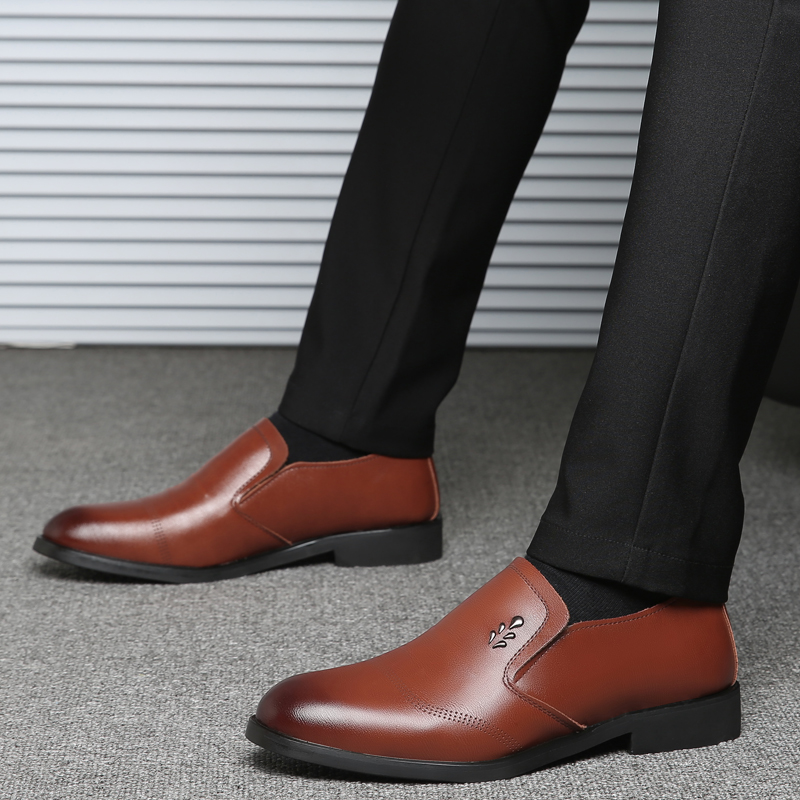 Men Leather Dress Formal Shoes Pointed Leisure Business Oxford Slip-on Casual Soft Flats Moccasins