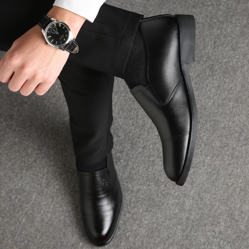 Men Leather Dress Formal Shoes Pointed Leisure Business Oxford Slip-on Casual Soft Flats Moccasins