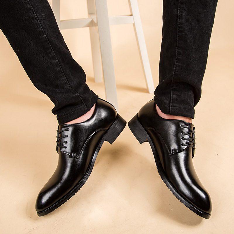 Men Pointed Leather Business Shoes Soft Leisure Formal Offical Shoes Oxford Lace-up British Flat Moccasins