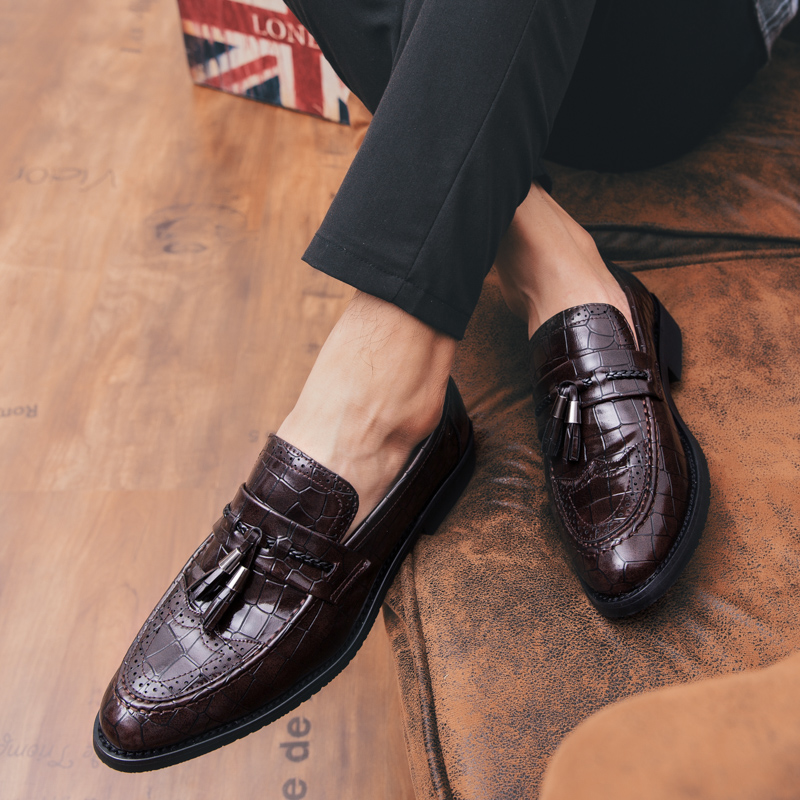 Classic Tassel Men Business Dress Shoes Soft Leisure Pointed Leather Formal Office Oxford Slip-on