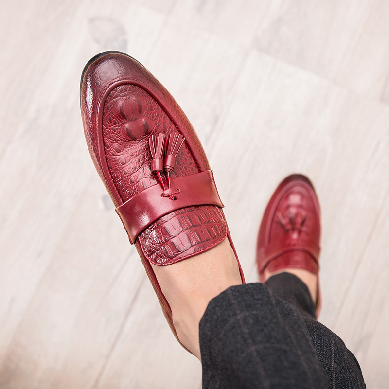 Fashion Tassel Men Business Shoes Pointed Leather Dress Formal Office Oxford Casual Slip-on Moccasin