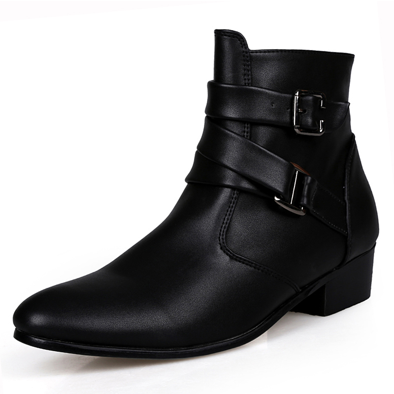 39-47 Men Boots Pointed Leather Business Shoes Soft Leisure Ankle Martin Chelsea Boots Moccasin Flat