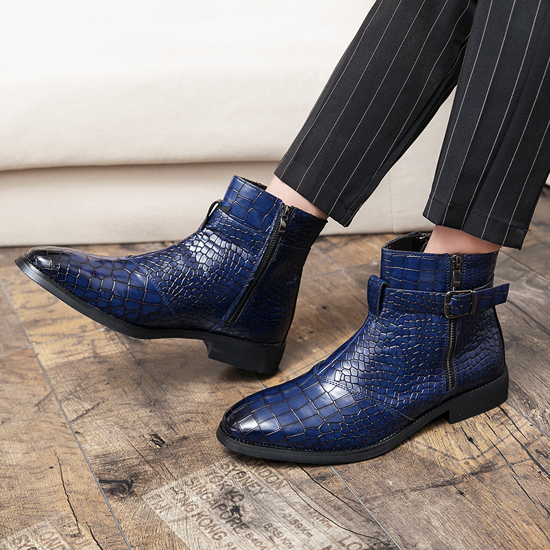38-48 Men PU Leather Boots Pointed Formal Business Shoes Soft Ankle Martin Chelsea Boots