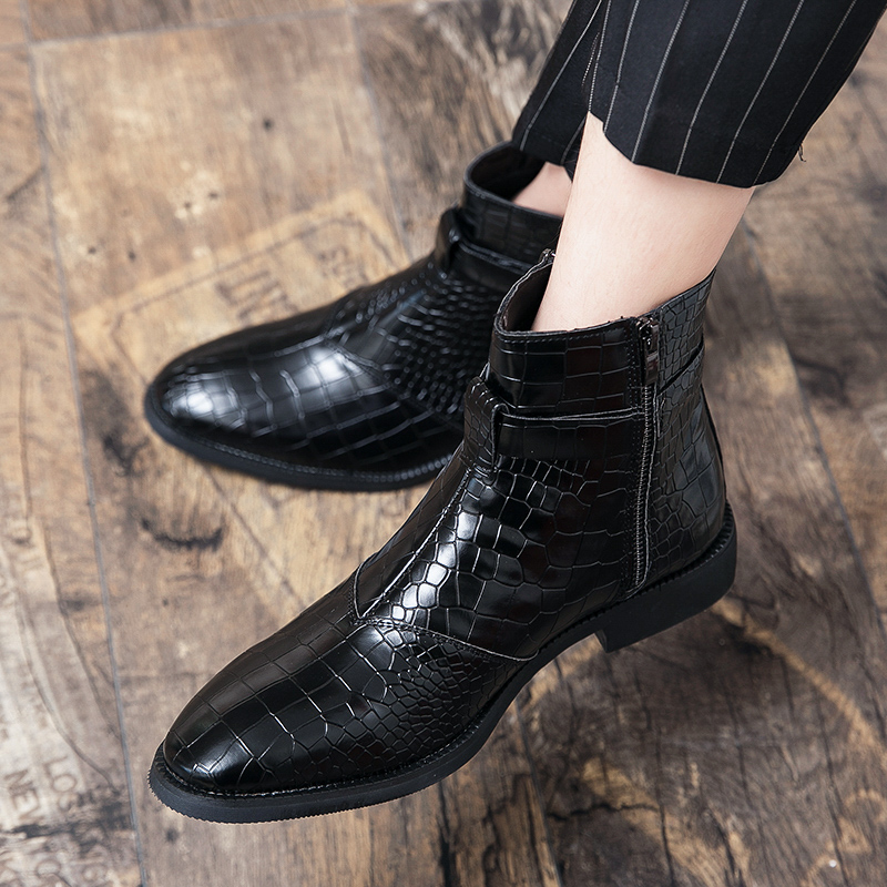 38-48 Men PU Leather Boots Pointed Formal Business Shoes Soft Ankle Martin Chelsea Boots