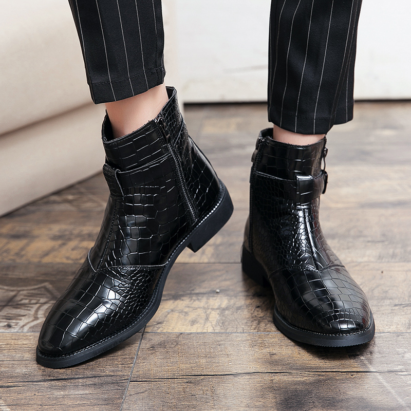 38-48 Men PU Leather Boots Pointed Formal Business Shoes Soft Ankle Martin Chelsea Boots