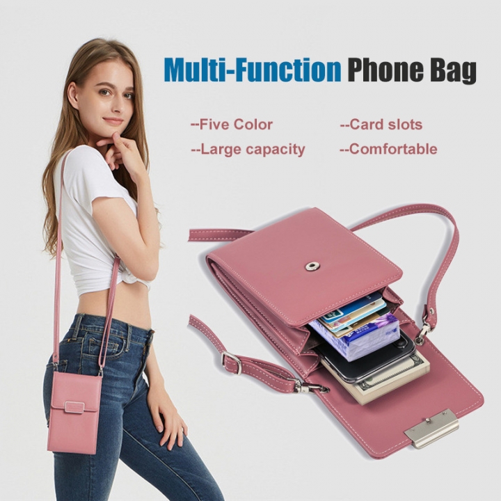 Lady Multifunction PU Leather Phone Wallet Bag Coin Purses Card Holder with Adjustable Strap