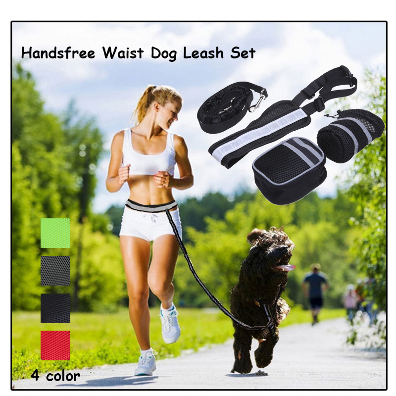 Elastic Belt Running Dog Leash Chain Lead Sports Pet Collar Rope Handsfree Dog Traction Rope Set