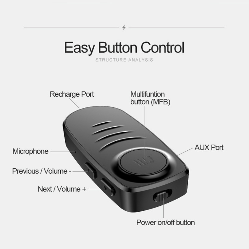 Portable Car Bluetooth 5.0 Audio Receiver 3.5mm AUX Wireless Bluetooth Adapter with HD Mic