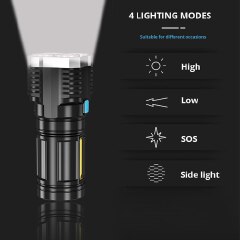 High Power LED Flashlights Camping Torch With 4 Lamp Beads And COB Side Light Rechargeable Portable Hand Lantern 4 Lighting Mode