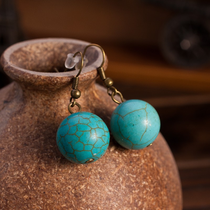 African Beads Jewelry Set with Turquoise Collar Statement Necklace, Ball Drop Earings &amp; Bracele