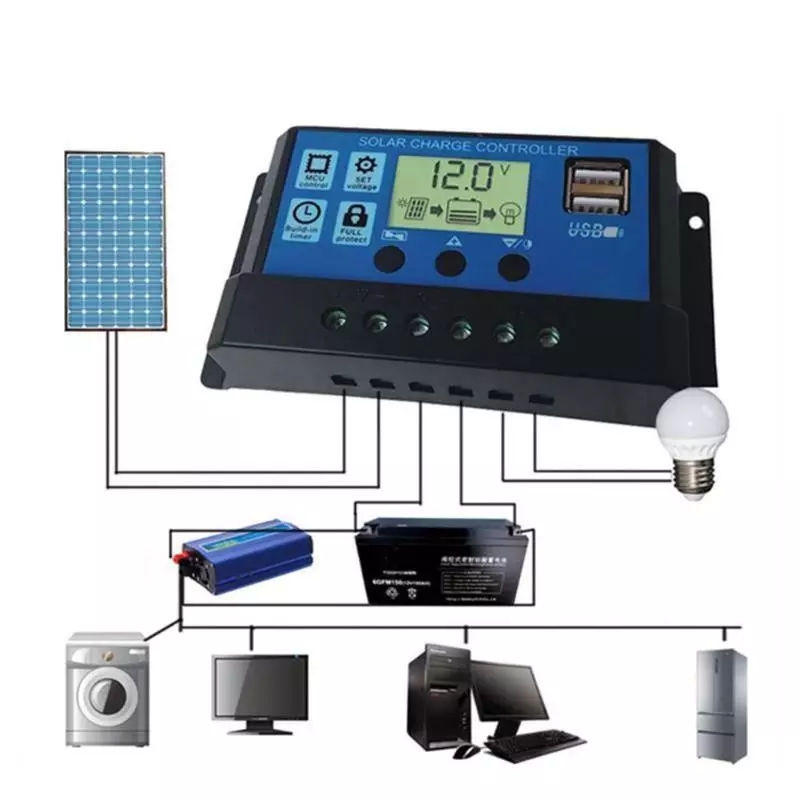 Outdoor Solar Charge Controller 12V/24V Auto PWM 5V Output Solar Panel Battery Controller Regulator