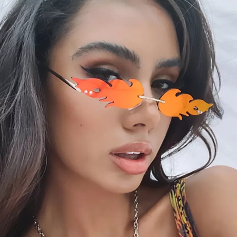 New Summer Cycling Outdoor Fire Type Flame Sunglasses Wave Rimless