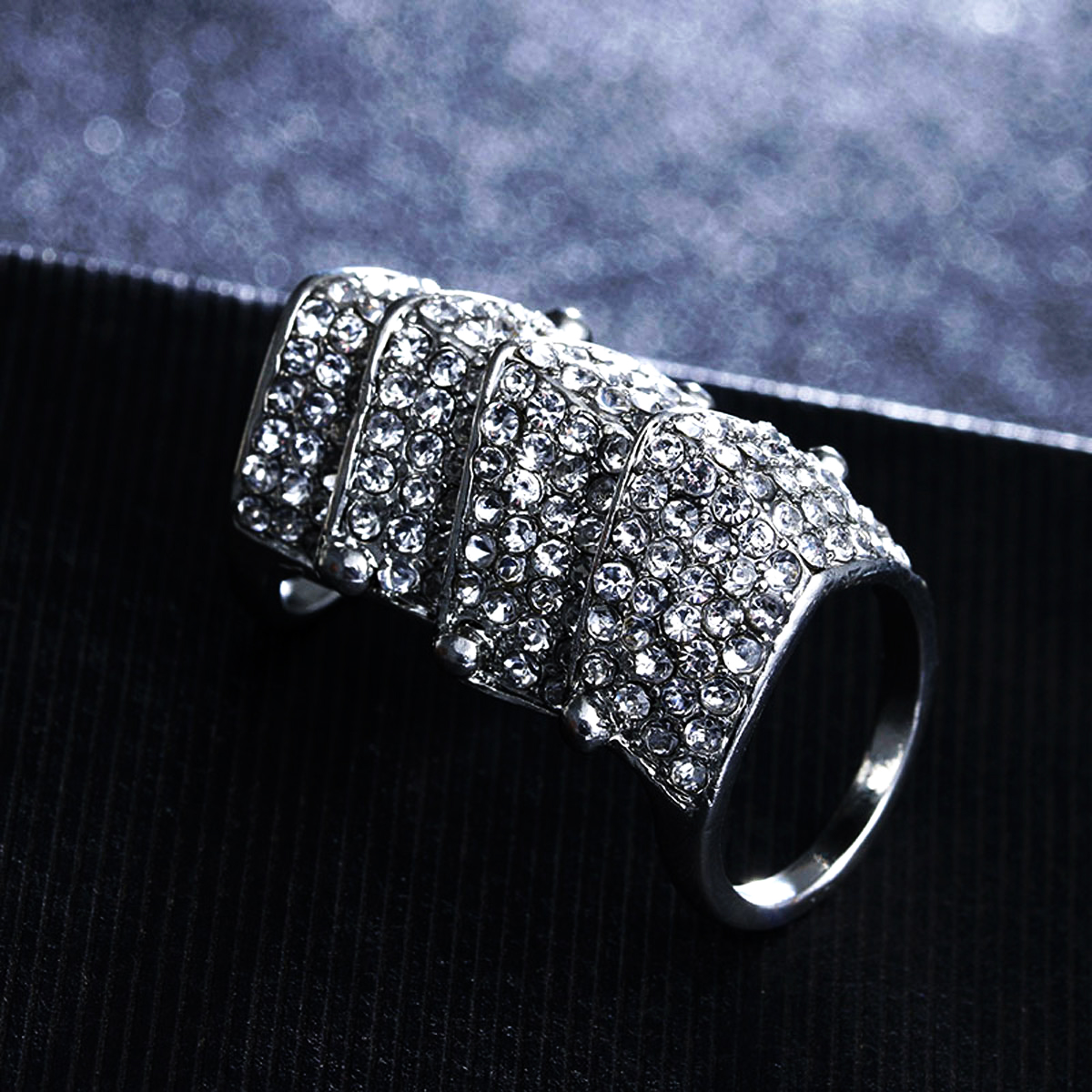 Women's Crystal Double Finger Armor Knuckle Ring Adjustable