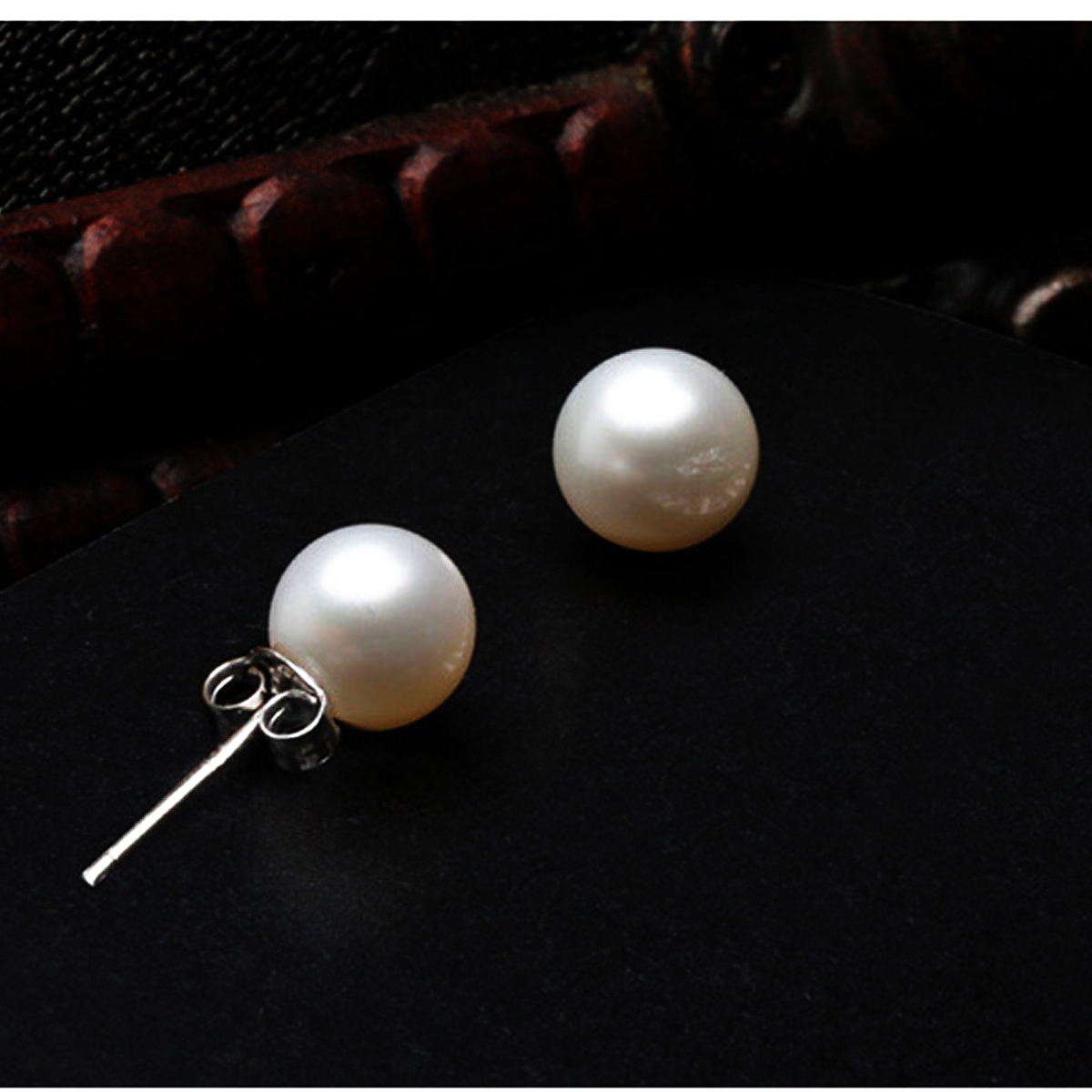 Women Fashion Cultured Freshwater Pearl Earrings White 925 Sterling Silver Stud