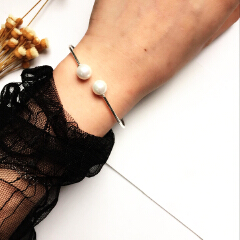 Charm Double Pearl Beads 925 Sterling Silver Bracelets Bangles Vintage Girl 925 Silver Bracelets
