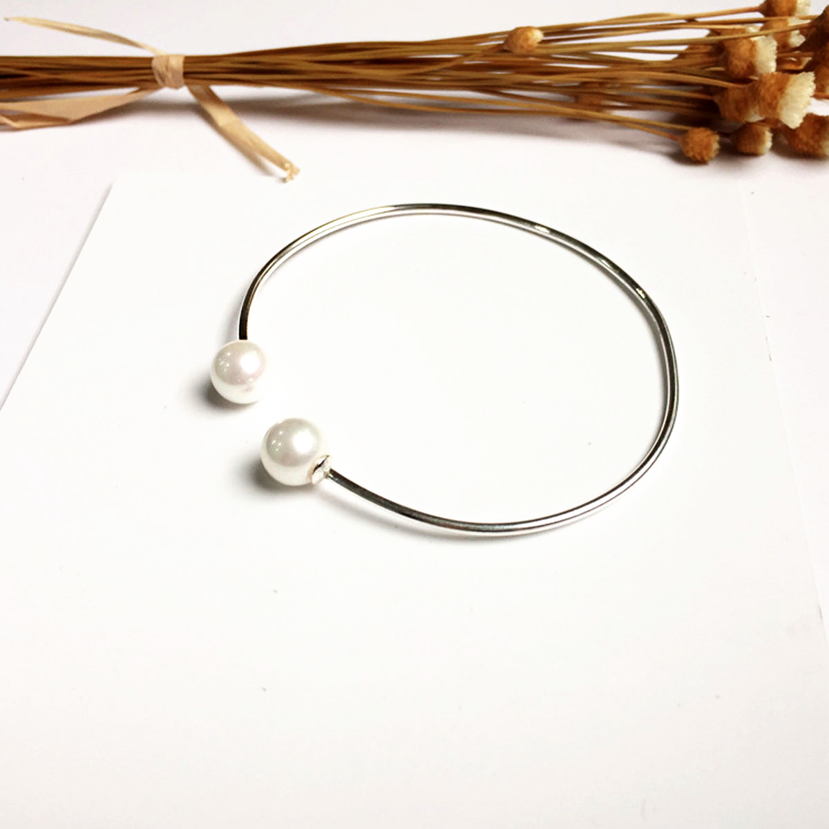 Charm Double Pearl Beads 925 Sterling Silver Bracelets Bangles Vintage Girl 925 Silver Bracelets