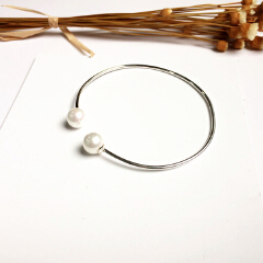 Charm Double Pearl Beads 925 Sterling Silver Bracelets Bangles Vintage Girl 925 Silver Bracelets