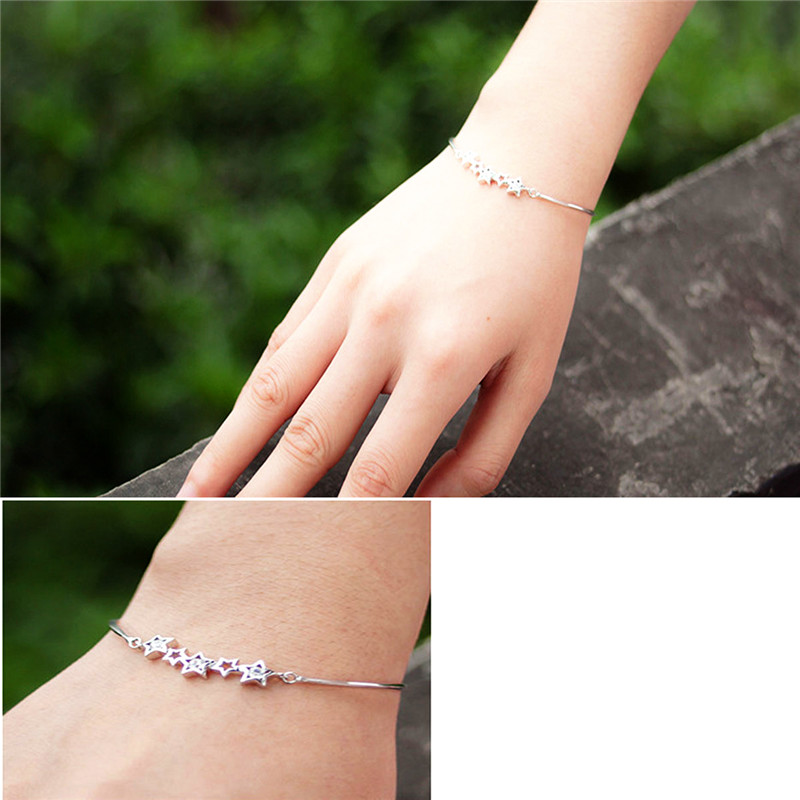 2017 New Arrival Sterling Silver Inlaid Gem Fashionable Five-pointed Star Bracelet for Woman
