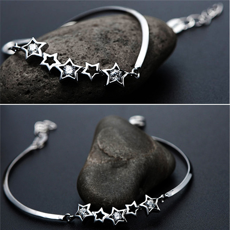 2017 New Arrival Sterling Silver Inlaid Gem Fashionable Five-pointed Star Bracelet for Woman