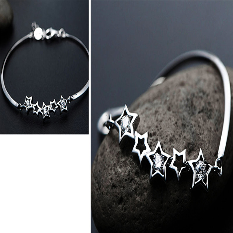 2017 New Arrival Sterling Silver Inlaid Gem Fashionable Five-pointed Star Bracelet for Woman