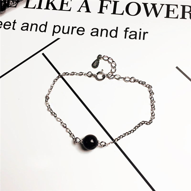 Sterling Silver Chain Natural Stone Agate Transport Beads Bracelet Bead Charm Bracelets for Women