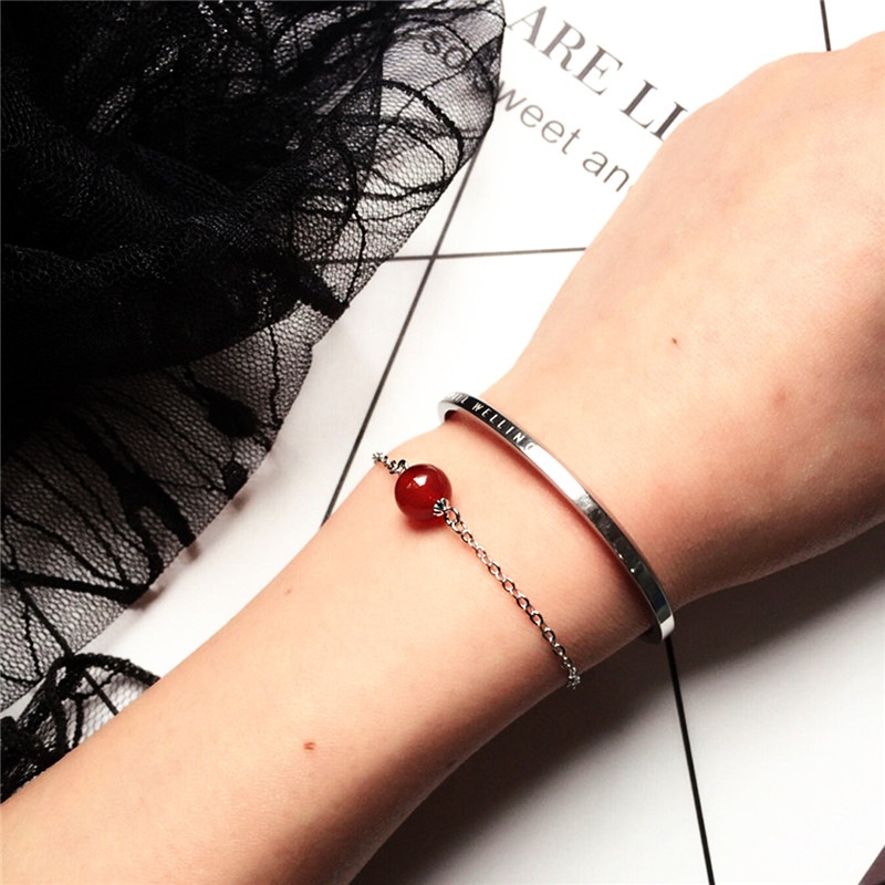 Sterling Silver Chain Natural Stone Agate Transport Beads Bracelet Bead Charm Bracelets for Women