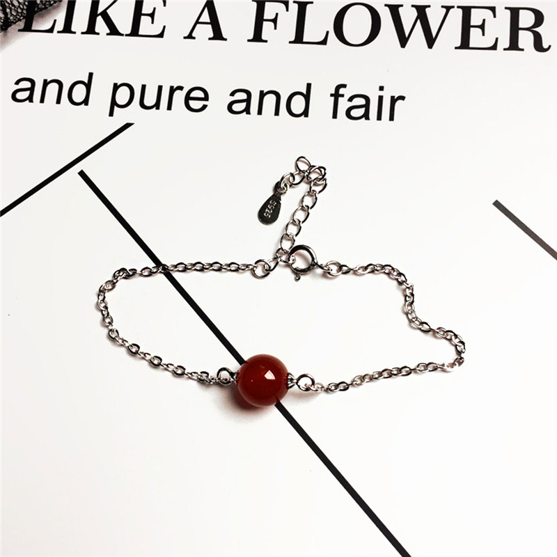 Sterling Silver Chain Natural Stone Agate Transport Beads Bracelet Bead Charm Bracelets for Women