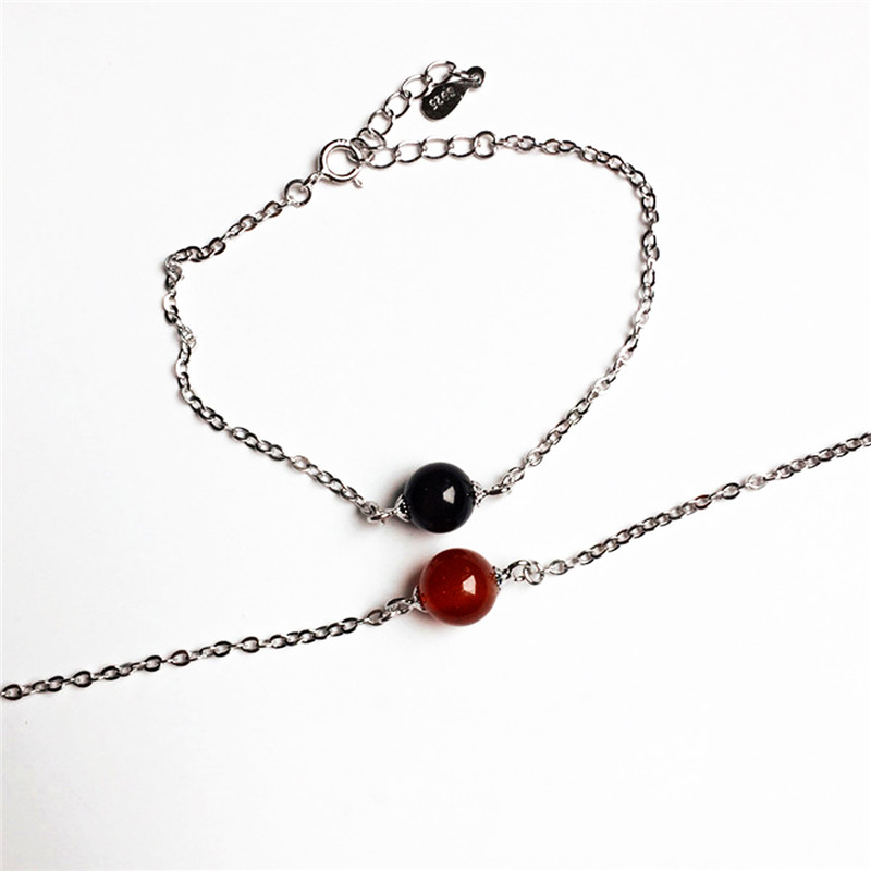 Sterling Silver Chain Natural Stone Agate Transport Beads Bracelet Bead Charm Bracelets for Women