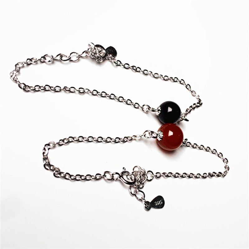 Sterling Silver Chain Natural Stone Agate Transport Beads Bracelet Bead Charm Bracelets for Women