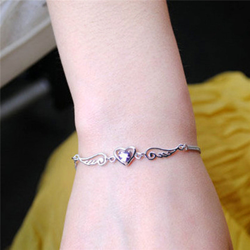 Sterling Silver Bracelet Angel Lovers Female Models Fashion Cute Vintage Jewelry Purple