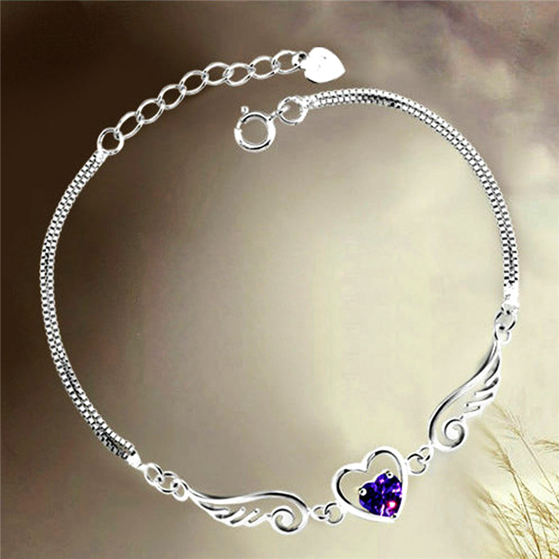 Sterling Silver Bracelet Angel Lovers Female Models Fashion Cute Vintage Jewelry Purple