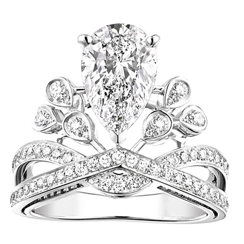Female Water Drop Crown Diamond Ring 925 Sterling Silver Engagement Wedding Band Ring for Women