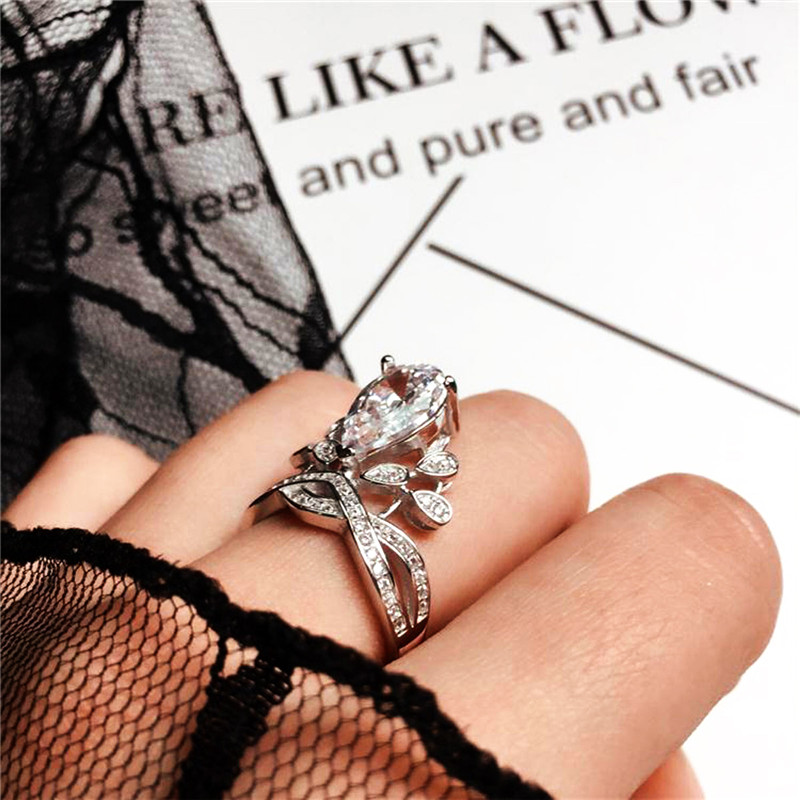 Female Water Drop Crown Diamond Ring 925 Sterling Silver Engagement Wedding Band Ring for Women