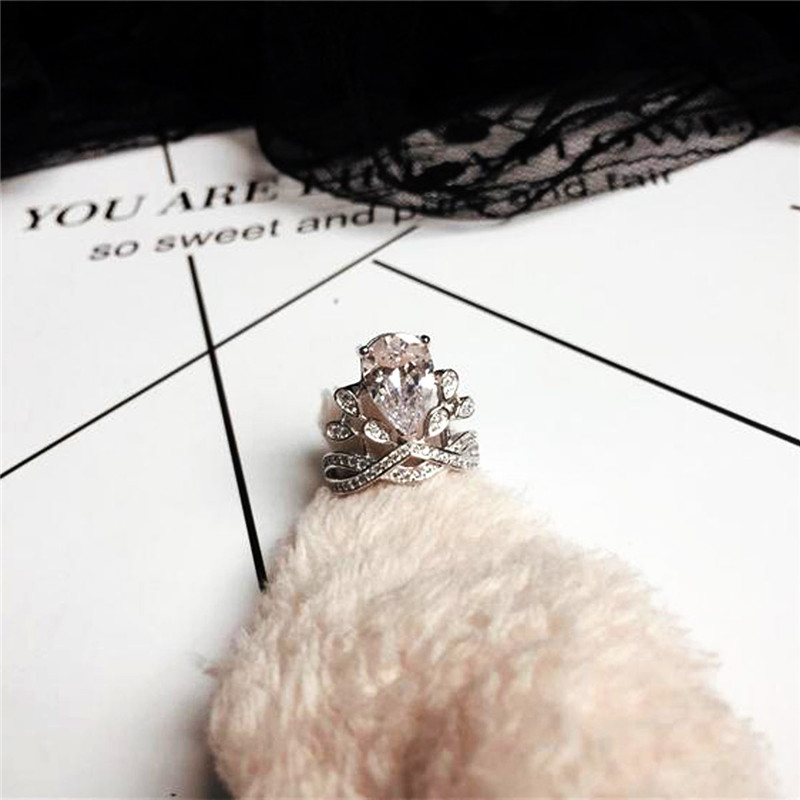 Female Water Drop Crown Diamond Ring 925 Sterling Silver Engagement Wedding Band Ring for Women