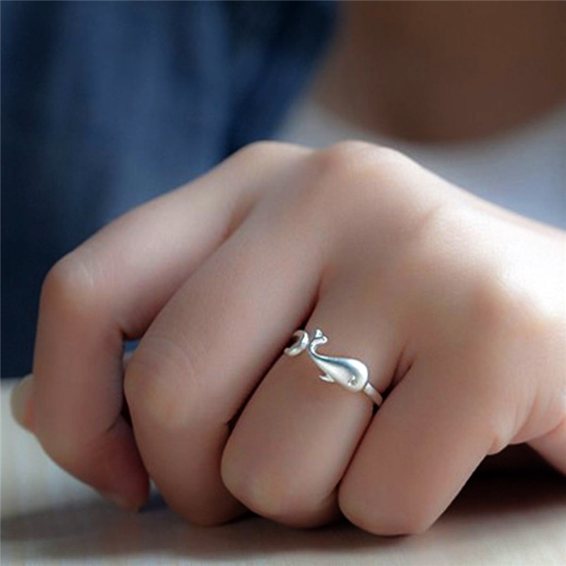 Sterling Silver Ring Brushed Snake/ Dolphin /Cat /Elephant Style Couple Ring Open Adjustable Ring