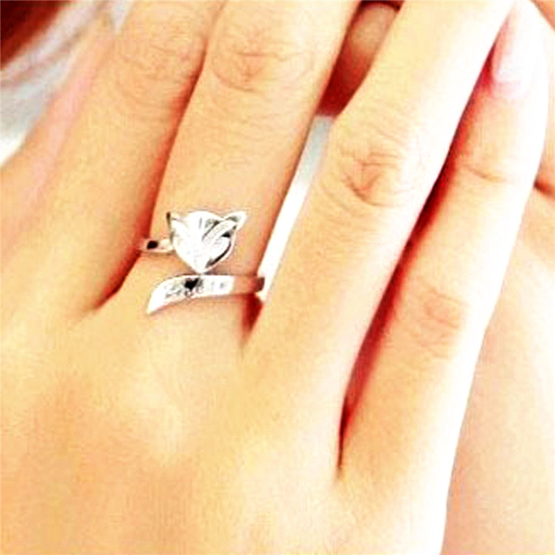 Lady fashion party jewelry lady small animal ring adjustable silver sterling silver fox ring