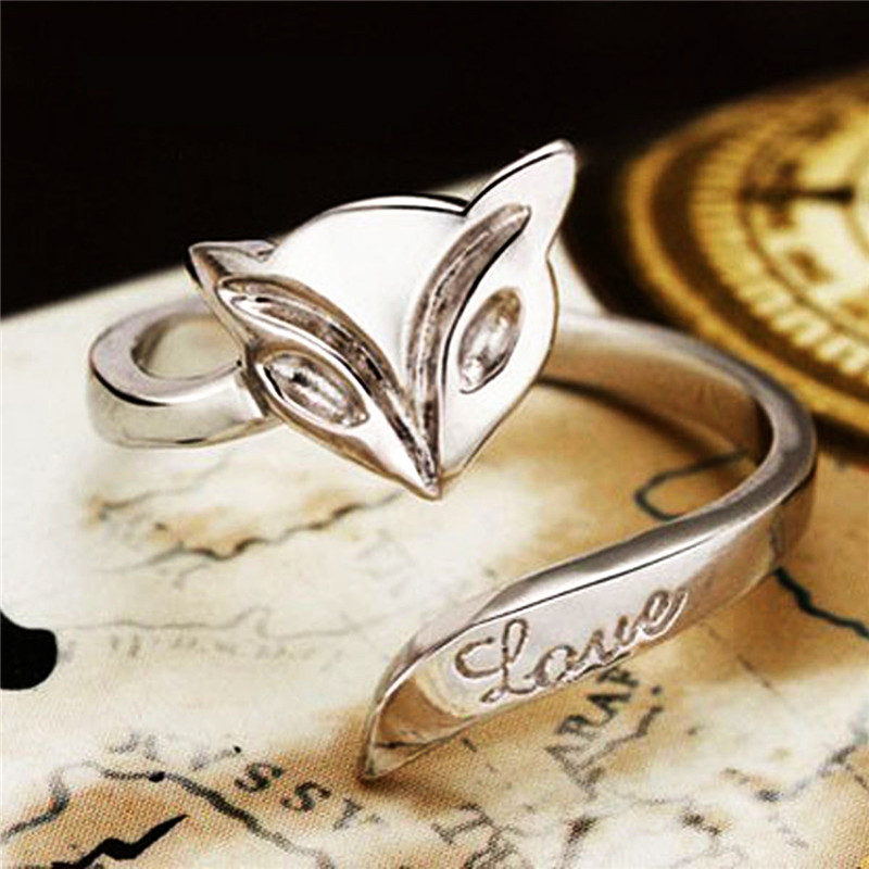 Lady fashion party jewelry lady small animal ring adjustable silver sterling silver fox ring