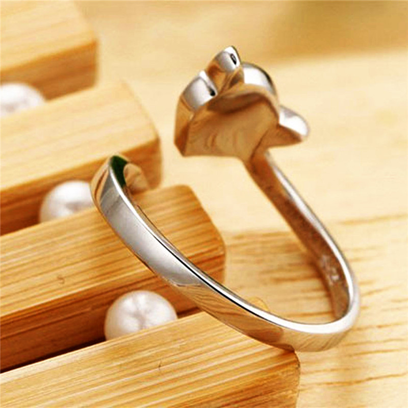 Lady fashion party jewelry lady small animal ring adjustable silver sterling silver fox ring