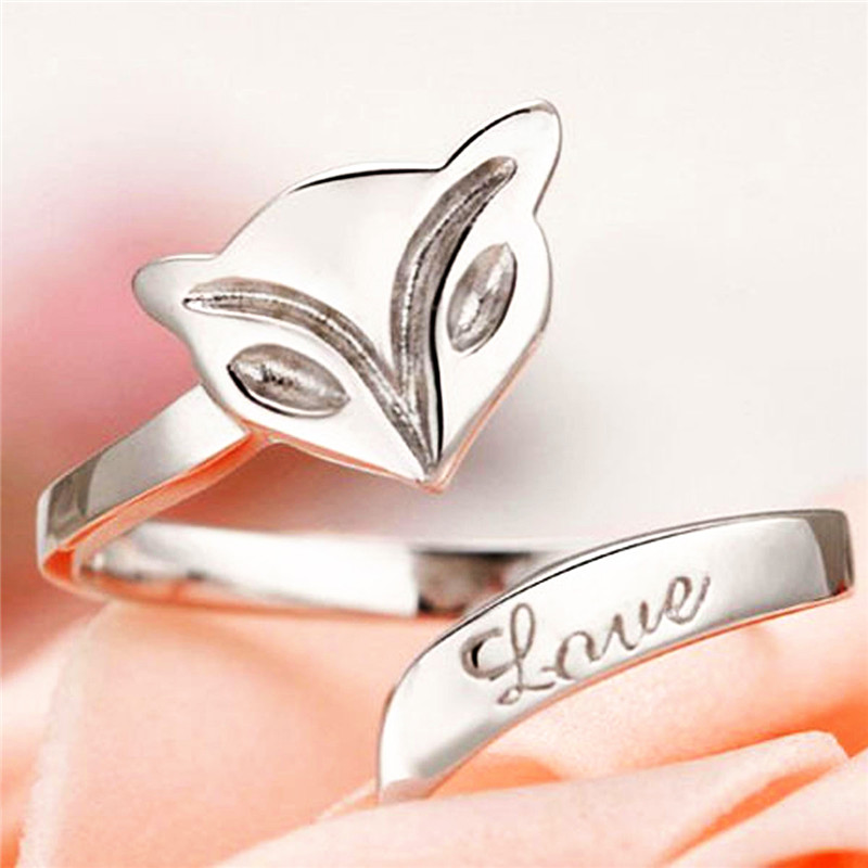 Lady fashion party jewelry lady small animal ring adjustable silver sterling silver fox ring