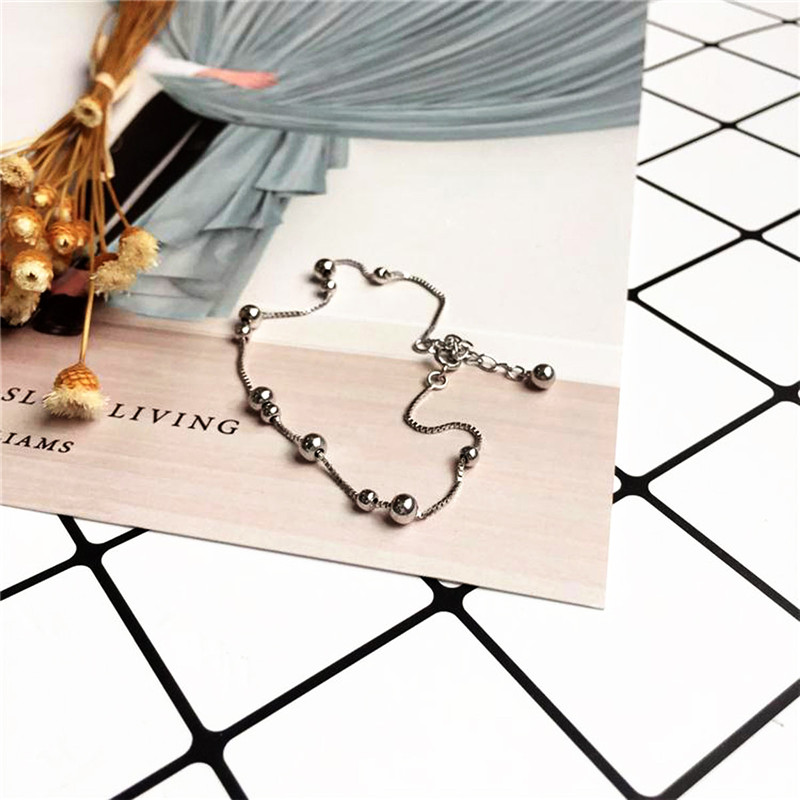 Women 925 Sterling Silver Anklets  Smooth Bead Rolo Chain Ankle  Bracelet