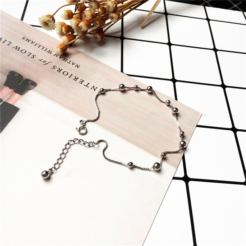 Women 925 Sterling Silver Anklets  Smooth Bead Rolo Chain Ankle  Bracelet